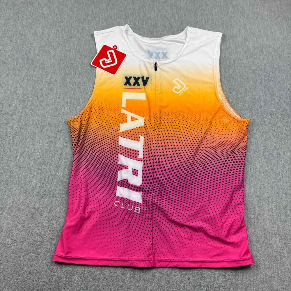 Jakroo Shirt Mens 2XL Pink Stretch Sleeveless Full Zip Bike Racing Cycling Top‎